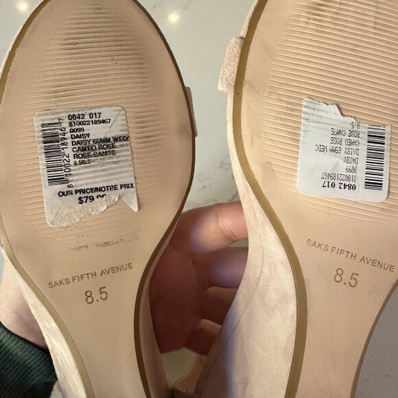 NWT Saks Fifth Avenue Suede Wedges, 8.5, light pink/nude - Picture 5 of 8